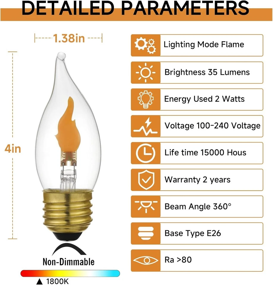 Realistic Flickering Candle Bulbs, Warm Amber Glow - 6 Count - Image 4 of 4