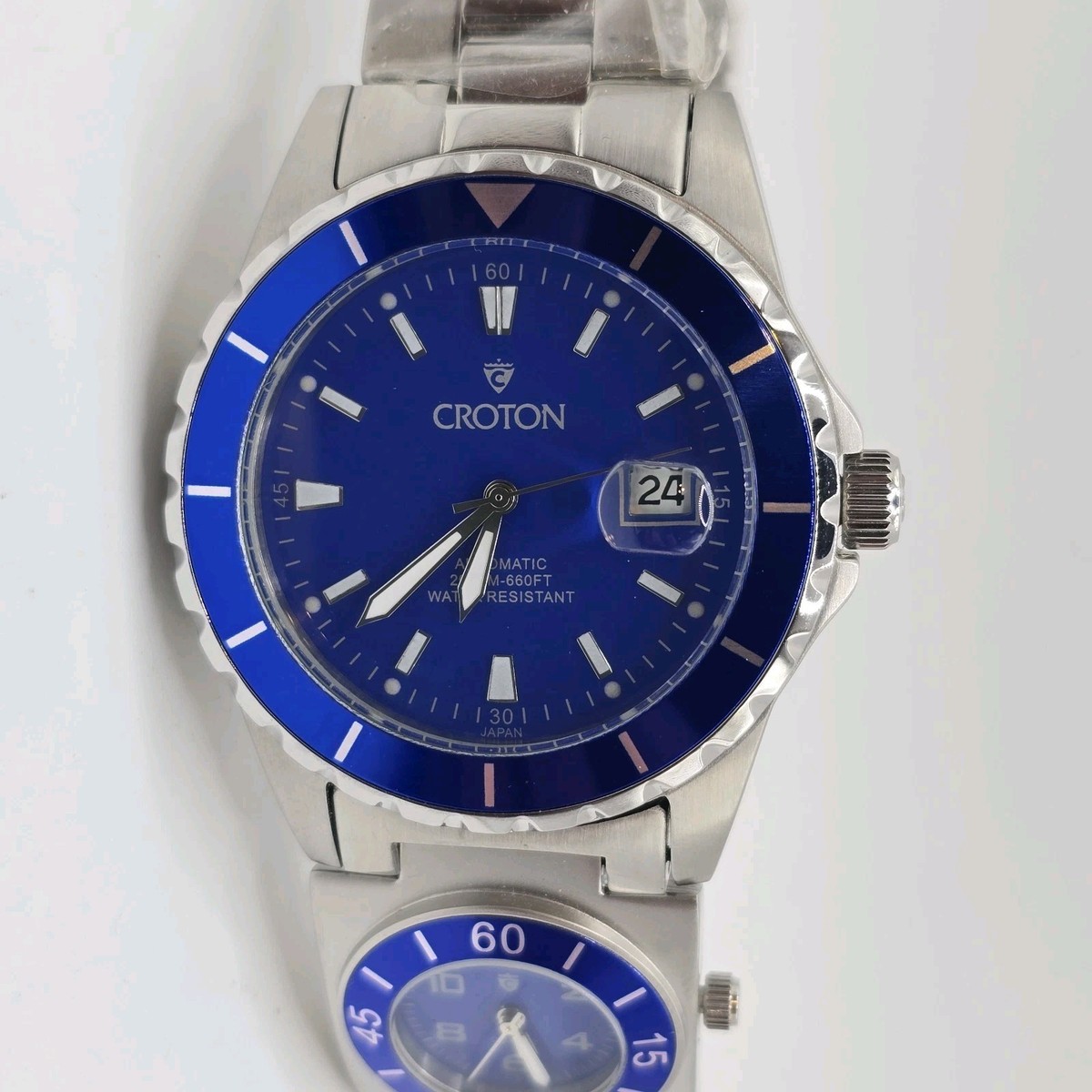 Croton Dual Time Automatic Quartz Watch 43mm Blue Dial | eBay
