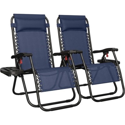 Set of 2 Zero Gravity Recliner Chairs Foldable Outdoor Patio Lounge w/Cupholders