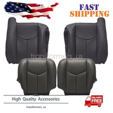 Fits 03-07 GMC Sierra Driver & Passenger Leather Bottom-Top Seat Cover Dark Gray