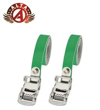 2x ALTA Bicycle Toe Clip Straps Green MTB Leather Spring Buckle Pedal Retention.