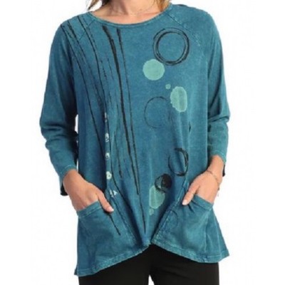 Jess & Jane Tunic Top Oversized Small Teal NWT Graphic Pockets M12-1764