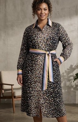 MARINA RINALDI DEMETRA SILK SHIRT DRESS MIDI BUTTON UP BELTED 20W NWT