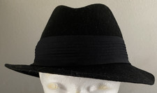 Vtg Bollman Hat Co 100 Wool Doeskin Felt Fedora Black USA Wide Ribbon Band Sm