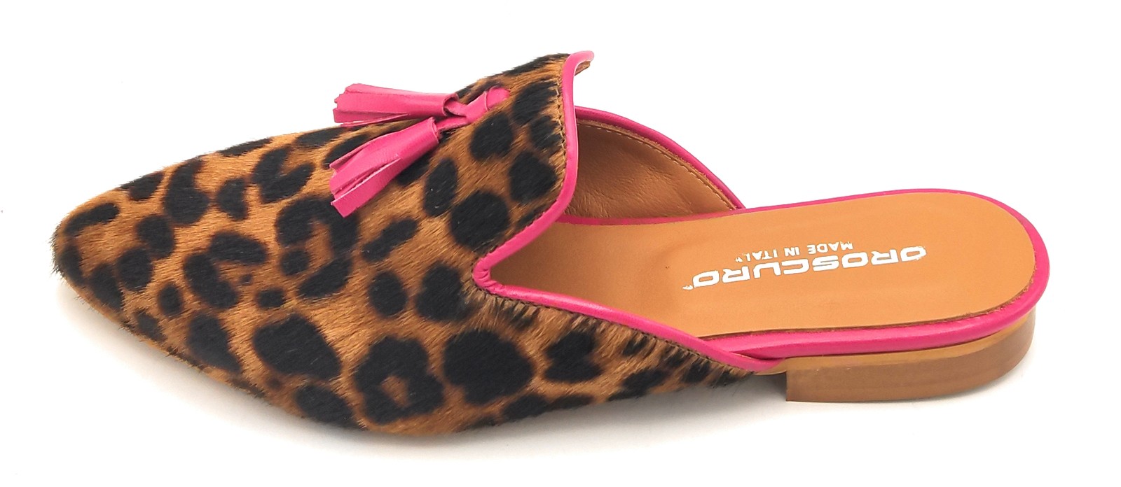 Oroscuro sabot N sabot pelo cavallino leopardo nappe fuxia fondo gomma C