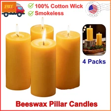 Pure Beeswax Pillar Candles 4 Packs,100% Natural Beeswax Candles-140 Hours Long