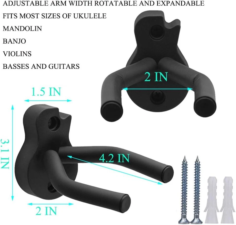 WOGOD Ukulele Violin Mandolin Banjo Guitar Wall Mount Hanger Stand black  - Image 3 of 4