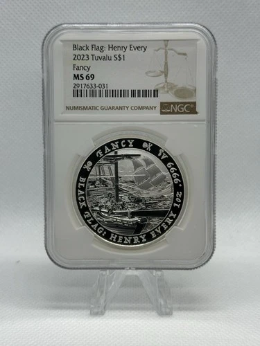 2023 S$1 Tuvalu Black Flag Henry Ever Fancy 1oz Silver NGC MS69.