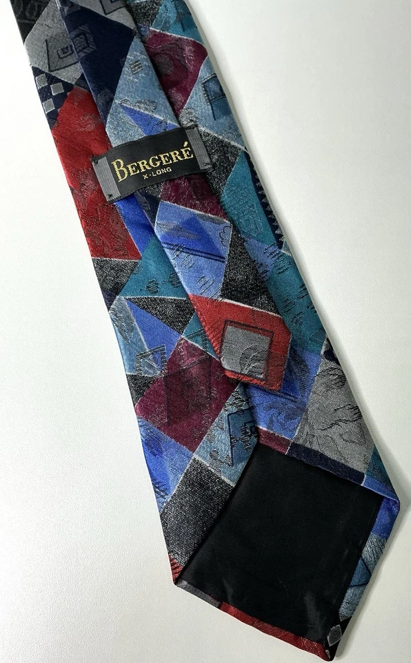 Corbata Bergere Para Hombres X-Long Extra Larga Cuello Azul Rojo Multicolor 64.5 X 4 Pre-amada Foto 4 de 4