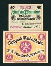 (( 2 NOTES )) 50/ 75 Pfennig (CU) 1920/ 1921 Notgeld Rudolstadt - Germany