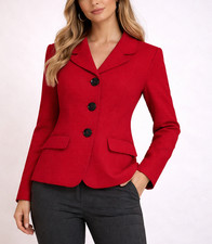 Kasper Red Blazer Womens Sz 10 Career Jacket Lined Button Front Office Work