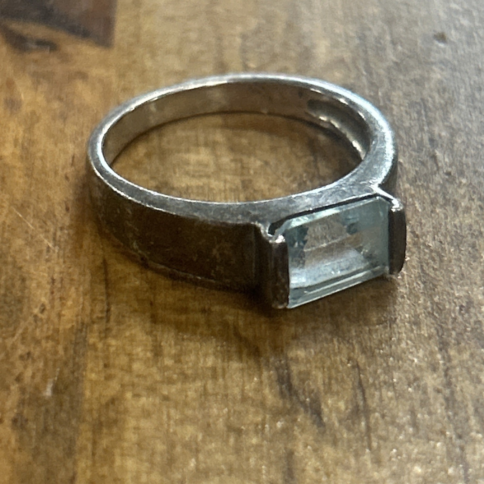 Sterling Silver Rectangle Blue Stone Ring Size 6 … - image 1