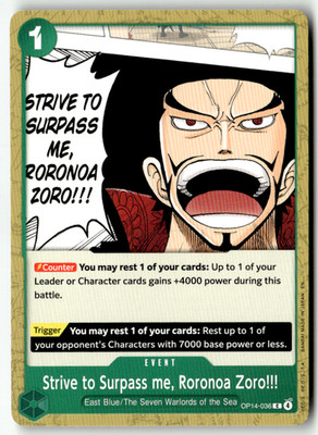 One Piece TCG Bandai No. OP14-036 Strive to Surpass me, Roronoa Zoro!!! Englisch