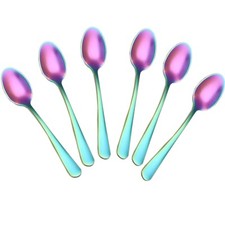 6-Set 4-inch Rainbow Stainless Steel Demitasse Espresso Spoons Mini Coffee