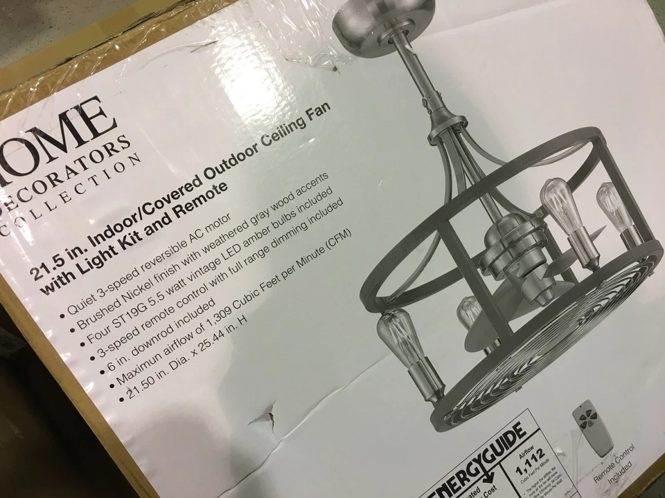 Home Decorators Boswell Indoor/Outdoor 21.5"Brushed Nickel Dual Mnt Ceiling Fan - Image 2 of 2