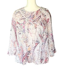 Chicos Jacket Womens Sz 3 XL-16 Multi Paisley Linen 3/4 Sleeve Zip Pockets NWT