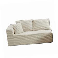 L-Shaped Sectional Sofa with Plush Beige Corduroy Fabric for Living