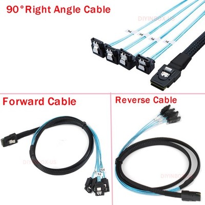 Mini SAS SFF-8087 to 4 SATA Server Forward/ Reverse/90 Degree SAS Cable 0.5/1M