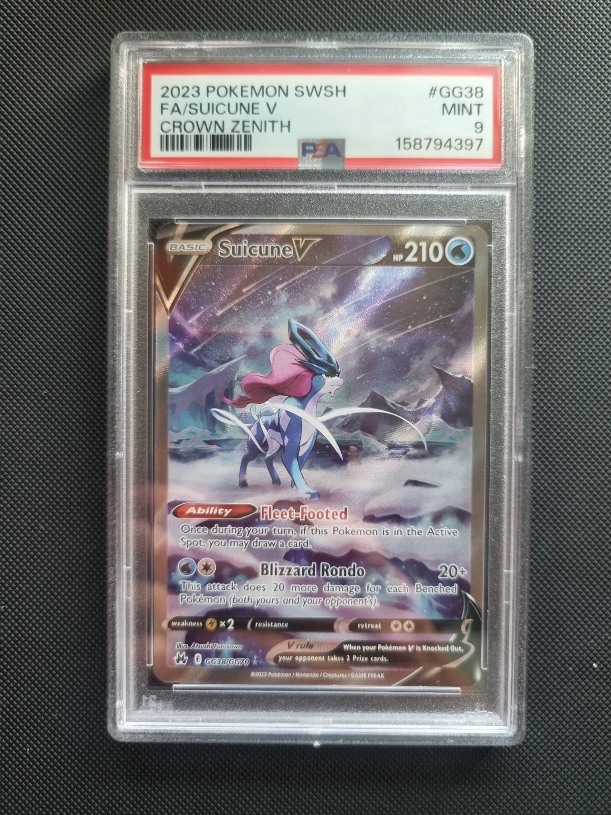 Pokemon Suicune V Gg38/Gg70 Swsh: Crown Zenith: Galarian Gallery Holo PSA 9