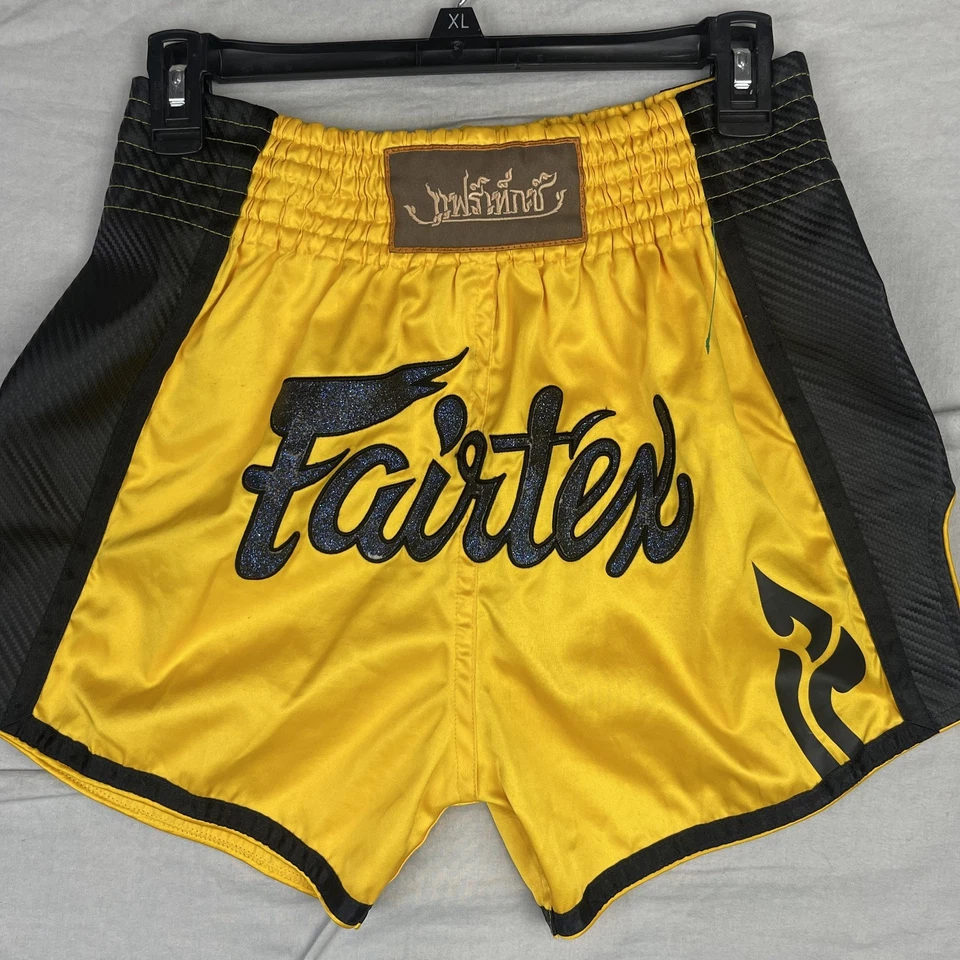 Fairtex Shorts Mens Medium Yellow Muay Thai Boxing Sparring Fight Kickboxing - Image 2 of 4