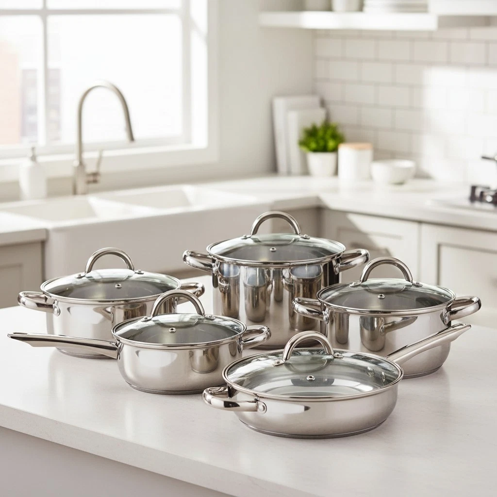 Versatile 12-Piece Stainless Steel Pots & Pans Set - Oven Safe and Easy to Clean