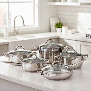 Versatile 12-Piece Stainless Steel Pots & Pans Set - Oven Safe and Easy to Clean