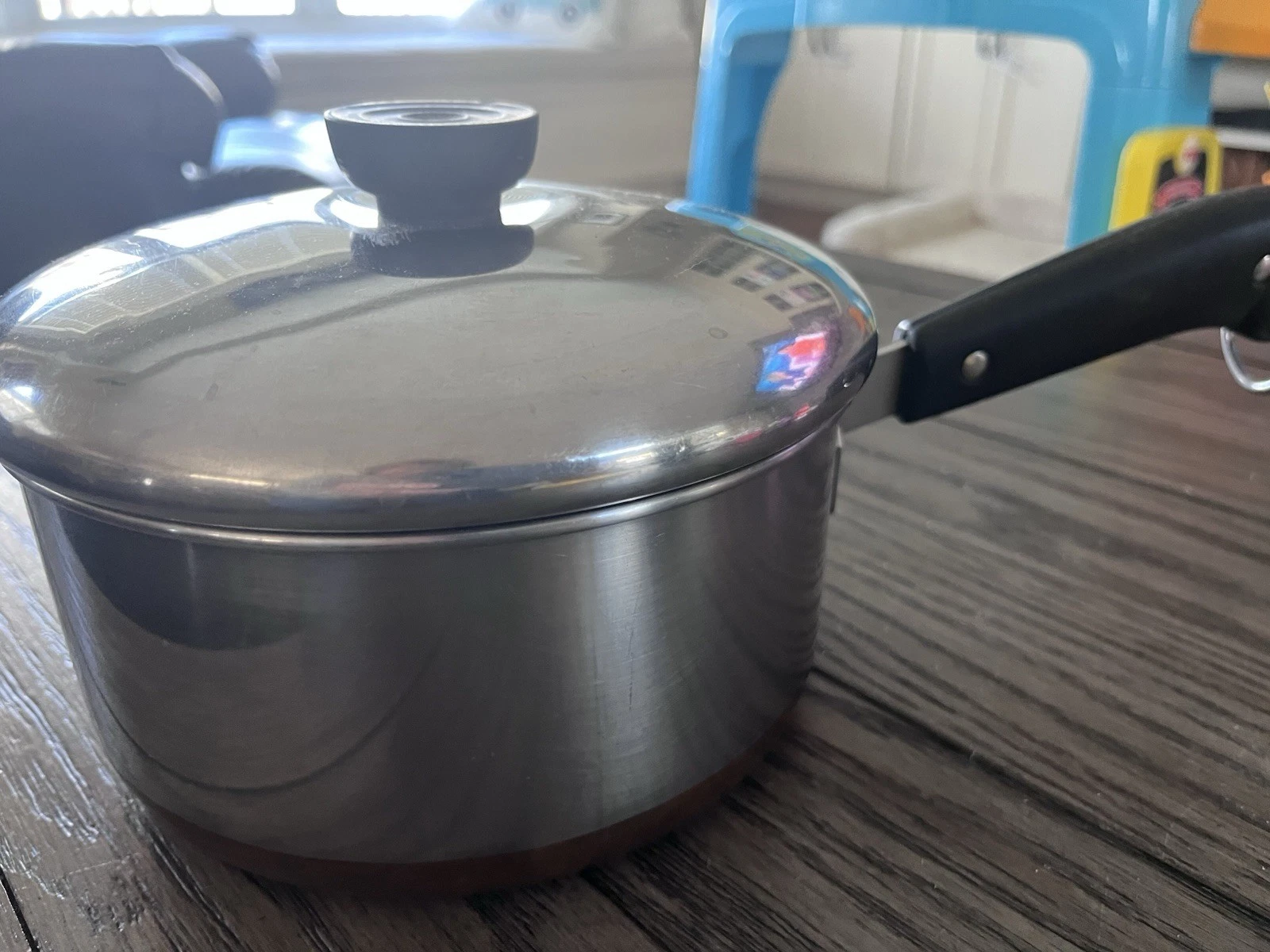 Revere Ware-2 Qt-Sauce Pan w/ Lid-Copper Clad Bottom-Double Circle-Pre 1968