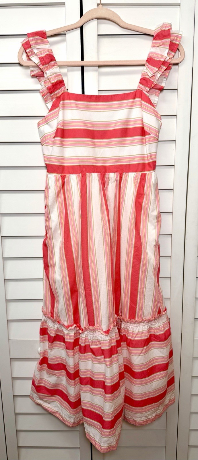 J. Crew Striped Sleeveless Ruffle Tiered Smocked Cotton Dress Women’s Size 4