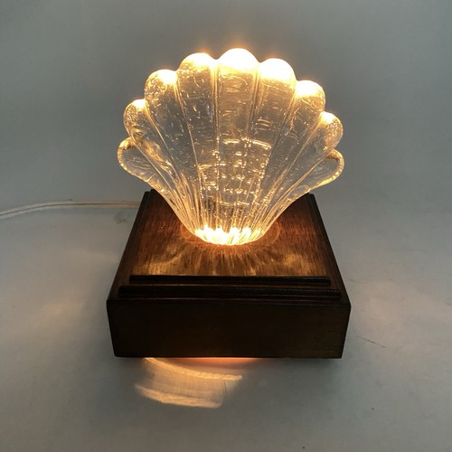 Vintage Night Light Glass Crystal Sea Shell Corded Wood Base