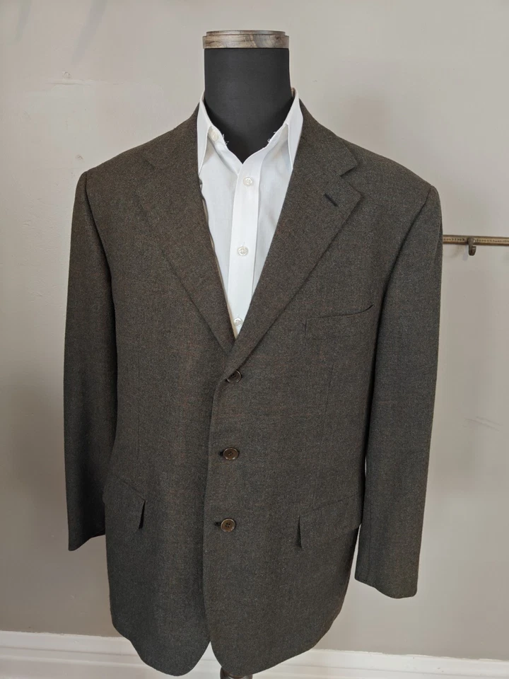 🇮🇹 Saint Andrews Men's Olive Check Wool Cashmere 3 Button Sports Coat Italy - Image 3 of 4