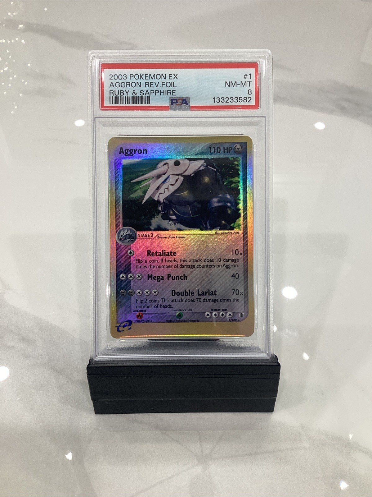 2003 Pokemon EX Ruby & Sapphire #1/109 Aggron Reverse Foil PSA 8 NM-MT