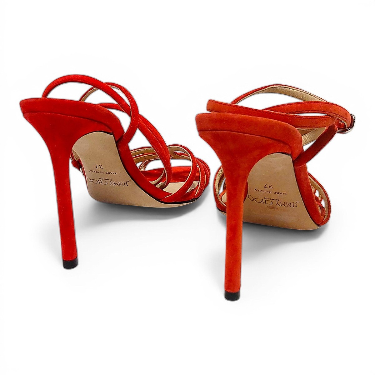 Jimmy Choo Mimi 100 Orange Suede Strappy High Heel Designer