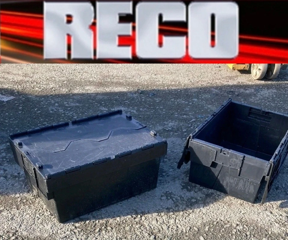5 x USED TOTE BOX / ATTACHED LID CONTAINER / CRATE 600x400x250mm VGC 50L - Image 2 of 3
