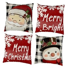 Christmas Pillow Covers 18x18 inch Set of 4 Soft Flax Buffalo Plaid Farmhouse