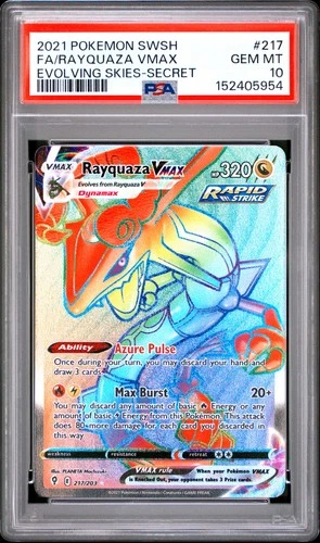 Rayquaza Vmax 217/203 Secret Rainbow Rare Evolving Skies Pokemon English PSA 10
