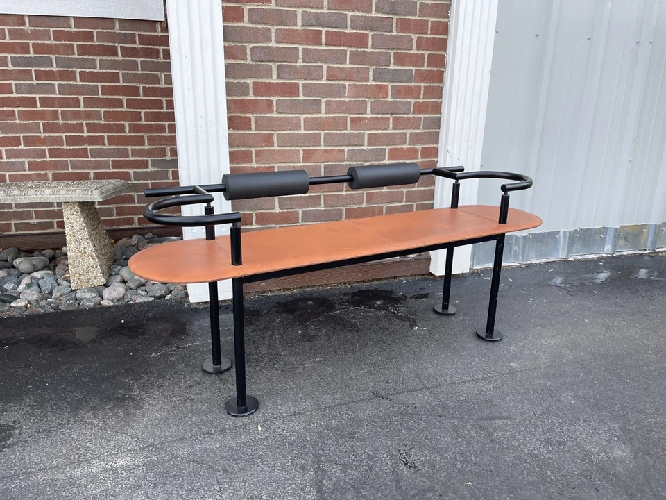 Iron and Saddle Leather Bench by Cy Mann STEEL & LEATHER BENCH POLFLEX - Image 2 of 4