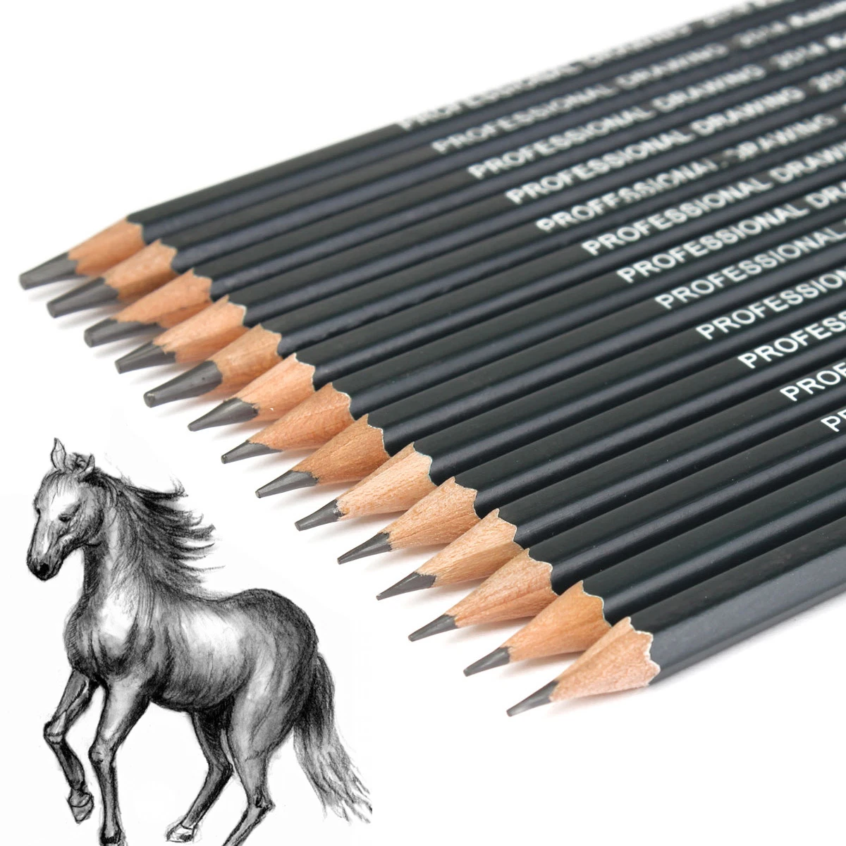 14pcs/set Graphite Sketching Pencils Professional Pencil Set for Drawing  (12B 10B 8B 7B 6B 5B 4B 3B 2B B HB 2H 4H 6H )