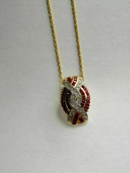 14k Yellow Gold Over 2.90Ct Ruby & Diamond Women's Pendant 18" Chain Necklace - Image 3 of 4
