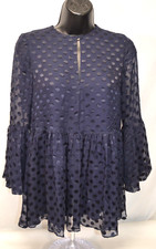 NWT Carolina Herrera Polka Dot Frill Tunic Navy Top Size XS