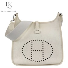 Pre-Owned Authenticated HERMES Evelyne I White Leather Shoulder Bag [LHQ329]