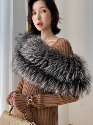 Women Real Fox Fur Scarf Shawl Neckerchief Winter Wraps Warm Cape Party Dinner