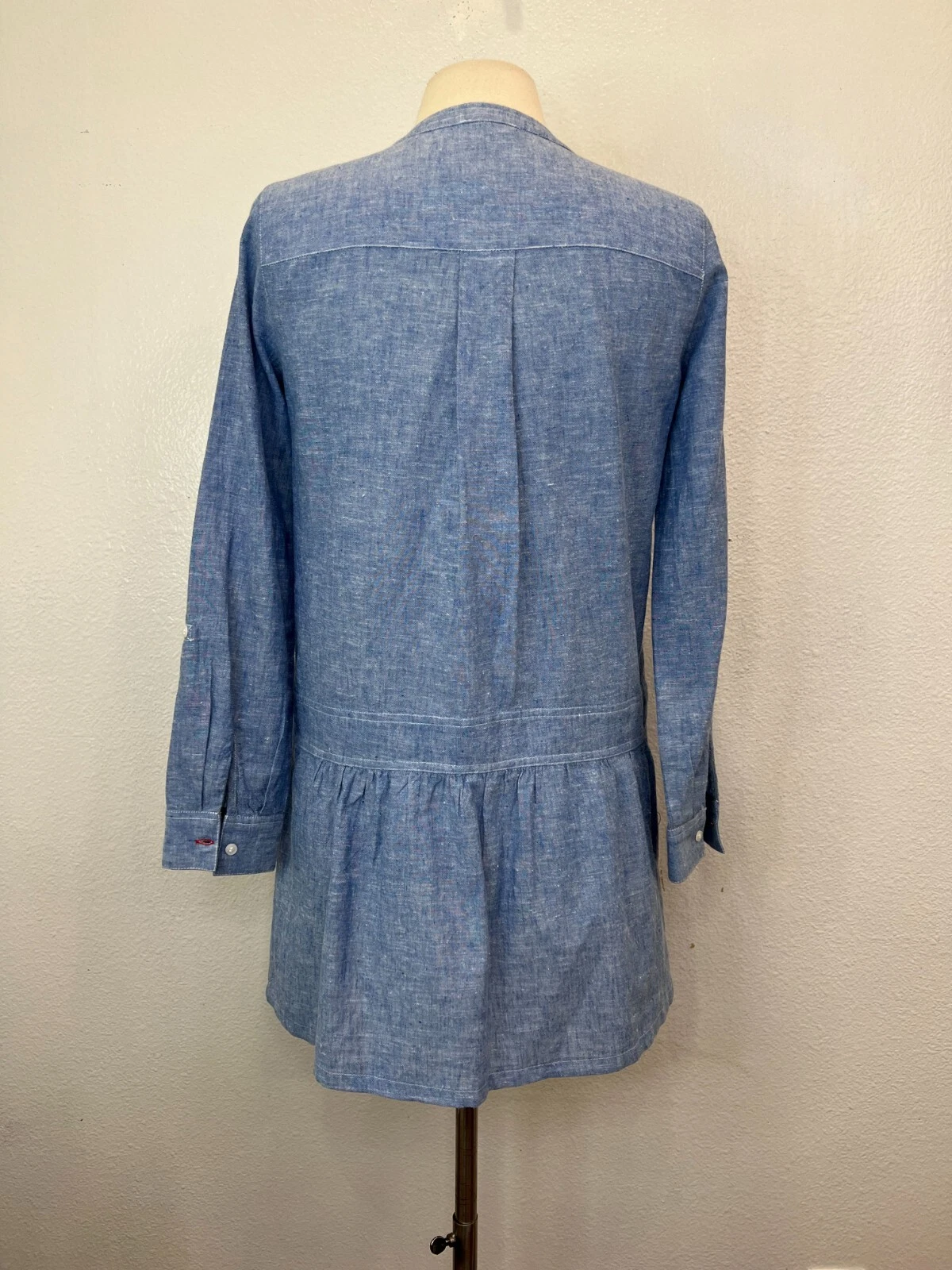 Abito Camicia Morbido Joie Amiri Cotone Lino Chambray Bottoni Peplum Taglia XS