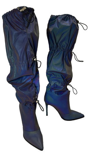 NWOB Dolls Kill Poster GRL Nylon Reflective Heel Boots Sz 9 Pointed Toe Toggles