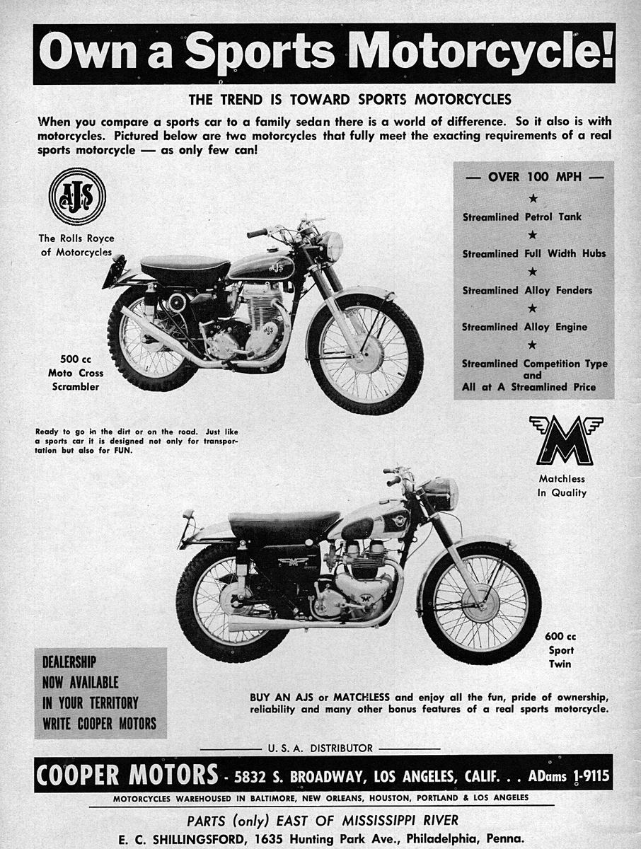 1957 Matchless G80S AJS Motocross Scrambler Motorcycle Original Ad