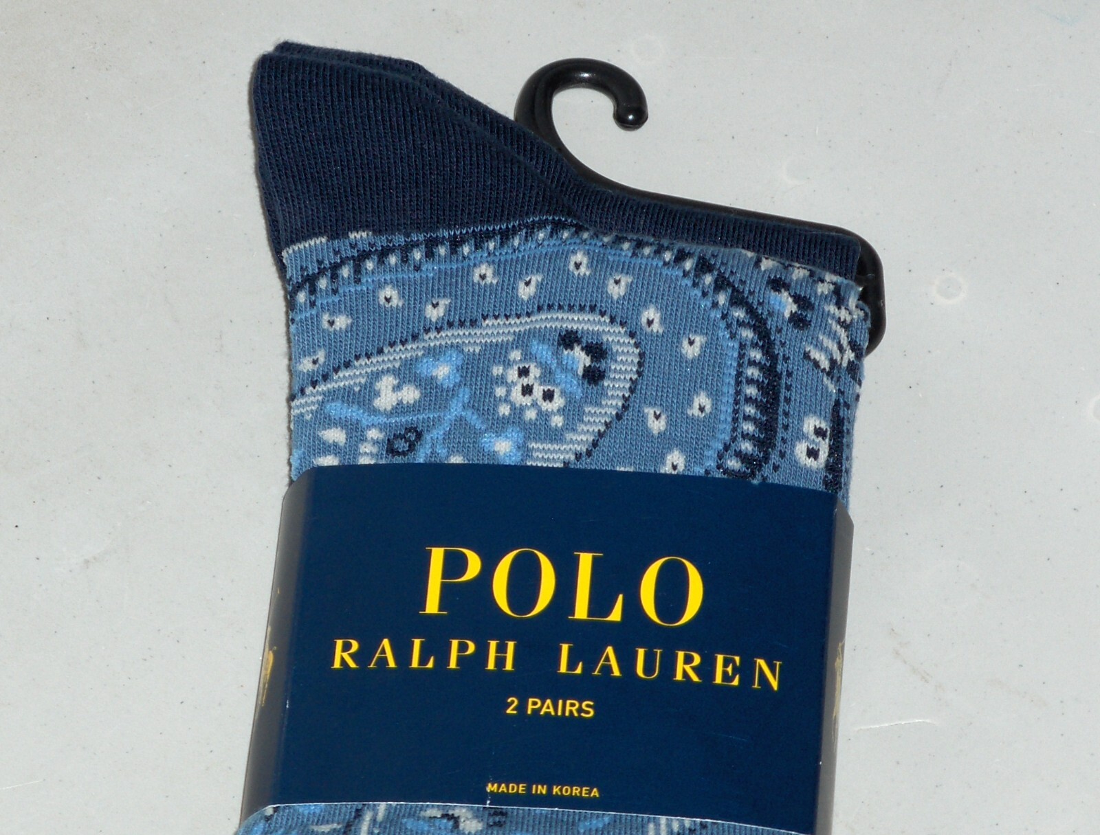 POLO RALPH LAUREN Calzini Uomo Cotone Paisley Pony BLU NAVY 2 Paia Nuovi con etichette