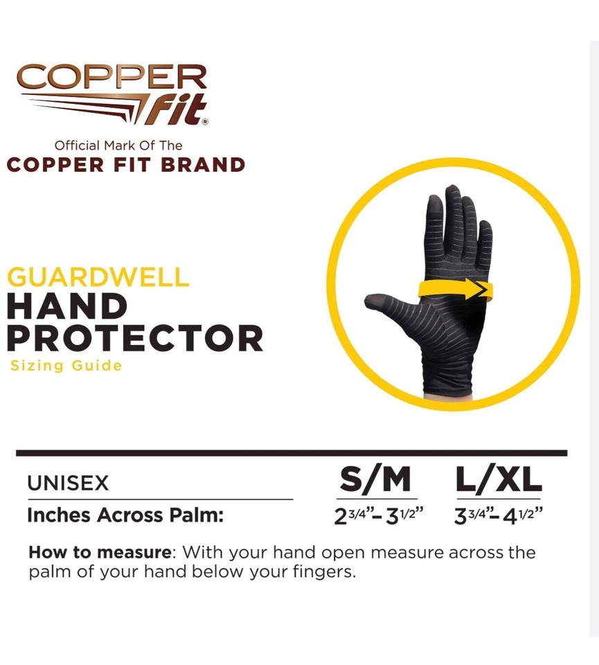 Copper Fit CFFHGLLXL Full Finger Hand Protection Guardwell Gloves, L/XL Black 754502045365 eBay
