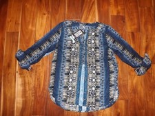 NWT Womens NINE WEST JEANS Poseidon Blue Lucy Tunic Blouse Shirt S Small