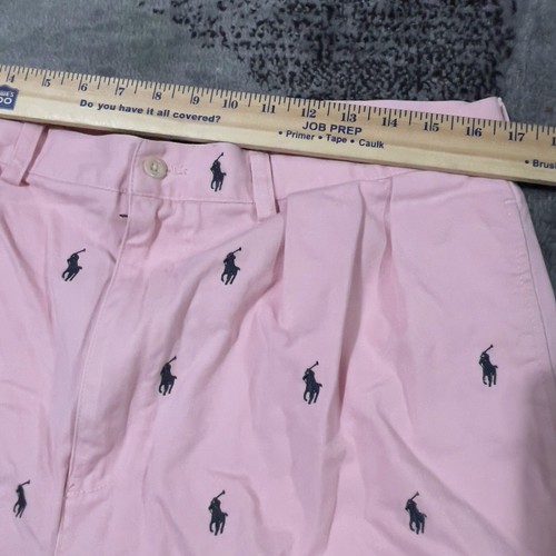 VTG Polo Ralph Lauren Shorts Men 34x8.5 Pink All Over Pony Print Tyler Chino - Picture 5 of 11
