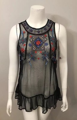 embroidered sheer mesh top