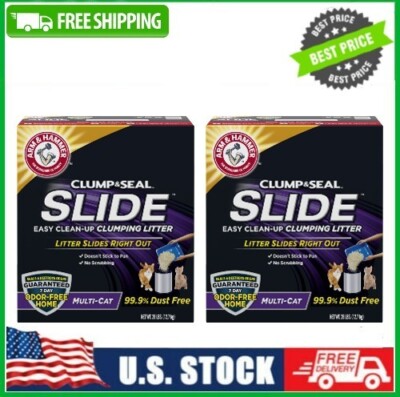 2 PACK Arm & Hammer SLIDE Easy Clean-Up Multi-Cat Clumping Cat Litter, 28lb